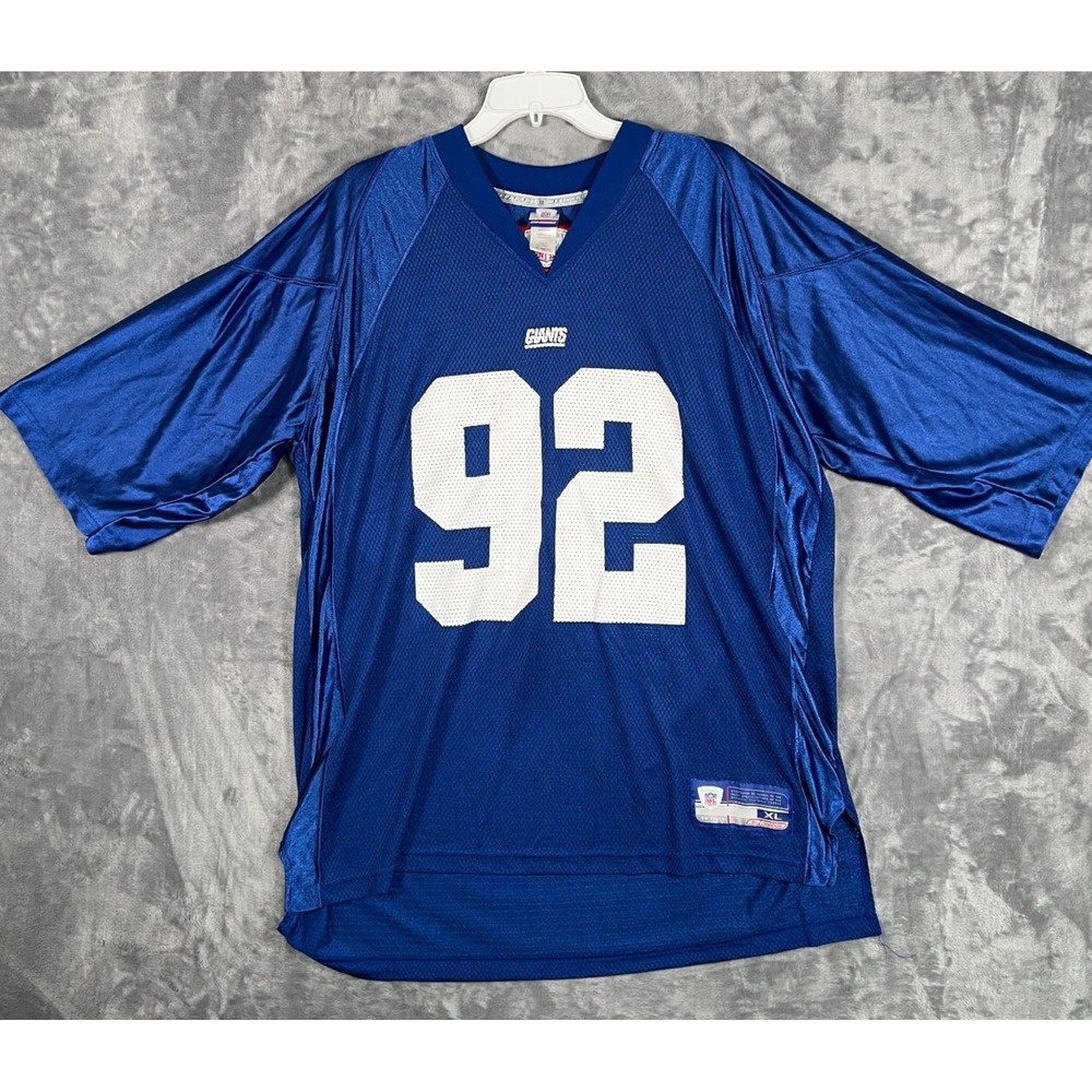 Vintage Reebok Michael Strahan New York Giants Jersey Mens XL Blue 92 Football